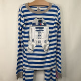 Size 10 (140): Hanna Andersson Blue White Striped R2-D2 2pc PJs