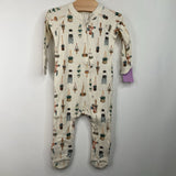 Size 0-3m: Goumi Beige Hanging Plants Footed Long Sleeve PJS NEW