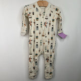 Size 0-3m: Goumi Beige Hanging Plants Footed Long Sleeve PJS NEW
