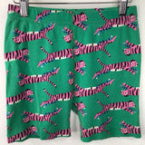 Size 10 (140): Hanna Andersson Green/Pink Tiger Print Short Sleeve Shorty 2pc PJs