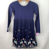 Size 8 (130): Hanna Andersson Blue Rainbow Unicorn Tulle Ling Sleeve Dress