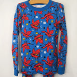 Size 6-7 (120): Hanna Andersson Blue/Red Dragon Print 2pc PJs