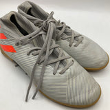 Size 4Y: Adidas Grey/Red Nemesis Indoor Soccer Cleats