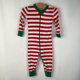 Size 2 (85): Hanna Andersson Green/Red/White Striped 1pc PJs