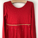 Size 6-7 (120): Hanna Andersson Red/Gold Polka Dots / Red Tulle Skirt Long Sleeve Dress