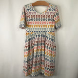 Size 6-7 (120): Hanna Andersson White/Rainbow Floral Short Sleeve Dress