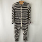 Size 6-12m: Hanna Andersson Grey/White Striped 1pc Zip Up Pjs + Hat