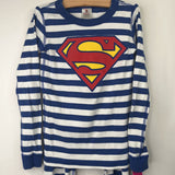 Size 8 (130): Hanna Andersson Navy/White Striped Superman 2pc PJs