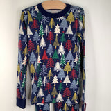 Size 10 (140): Hanna Andersson Blue Colorful Holiday Trees 2pc PJs