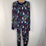 Size 10 (140): Hanna Andersson Blue Colorful Holiday Trees 2pc PJs