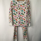 Size 6-7 (120): Hanna Andersson White Rainbow Dinosaur 2pc PJs