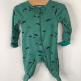 Size NB: Carters Green/Blue Dinosaur 1pc Footy PJs