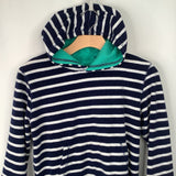 Size 9-10: Mini Boden Blue/White Striped Terry Cloth Hoodie