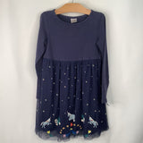 Size 6-7 (120): Hanna Andersson Blue Unicorn Tulle Long Sleeve Dress