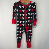 Size 3-6m: Little Sleepies Black/Red/White Hearts 1pc Zip-Up PJs