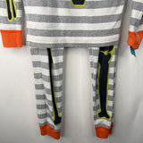 Size 6-7 (120): Hanna Andersson White/Grey Striped Skeleton 2pc PJs