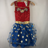 Size Lg: Wonder Woman Dress, Cape and Shoe Covers Costume 4pcs