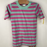 Size 6-7 (120): Hanna Andersson Purple Blue Striped Dinosaurs Short Sleeve PJs