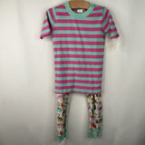 Size 6-7 (120): Hanna Andersson Purple Blue Striped Dinosaurs Short Sleeve PJs