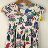 Size 7-8: Mini Boden White Colorful Animals Short Sleeve Dress