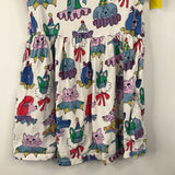 Size 7-8: Mini Boden White Colorful Animals Short Sleeve Dress