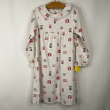 Size 6: Petite Plume White/Multi Holiday Button Up Long Sleeve Dress