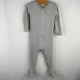 Size 9-12m: Primary White/Grey Striped 1pc Footy PJs