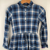 Size 10-12: Lands End Blue White Plaid Long Sleeve Dress