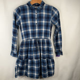 Size 10-12: Lands End Blue White Plaid Long Sleeve Dress
