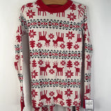 Size 8 (130): Hanna Andersson White Red Reindeer 2pc PJs