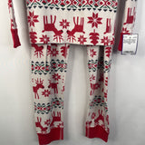 Size 8 (130): Hanna Andersson White Red Reindeer 2pc PJs