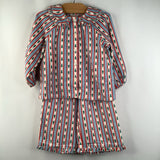 Size 3 (90): Hanna Andersson Blue White Red Trees Striped Button-Up 2pc PJs
