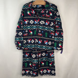 Size 6-7 (120): Hanna Andersson Blue Holiday Gnomes Button-Up 2pc PJs