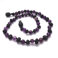 Size Small: Momma Goose Raw Cherry and Amethyst Amber Teething Necklace (1050S)