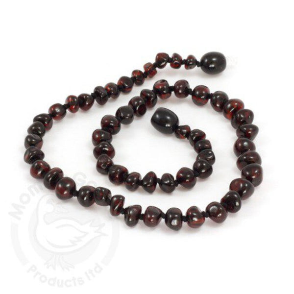 Size Small: Momma Goose Baroque Dark Cherry Amber Teething Necklace (1002S)