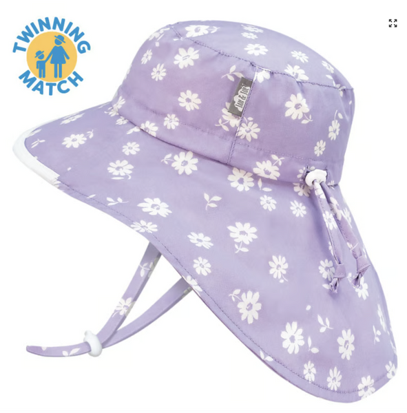 Size S (0-6m): Jan & Jul Cotton Adventure Hat - Purple Daisy