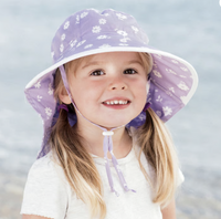 Size S (0-6m): Jan & Jul Cotton Adventure Hat - Purple Daisy