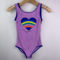 Size 9-10: Mini Boden 1pc Purple w/ Rainbow Heart Swim Suit