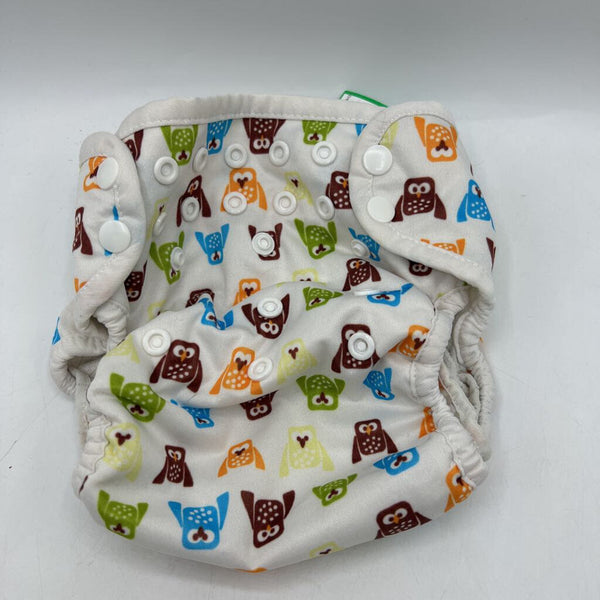 Size OS: Thirsties White w/ Multi Color Owls Diaper Cover
