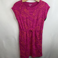 Size 14: Joe Fresh Pink w/Leaf Outlines Cap-Sleeve Gathered-Waist Dress