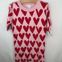 Size 12-14 (150): Hanna Andersson 2pc Pink w/Red Hearts Shorty Organic PJs