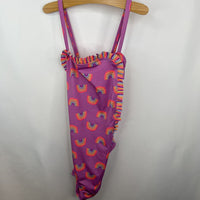 Size 14-16: Cat & Jack 1pc Purple w/Rainbows Ruffle-Trim Swim Suit