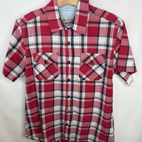 Size 10: Overdrive Clothing Red White Plaid Button Up Shirt