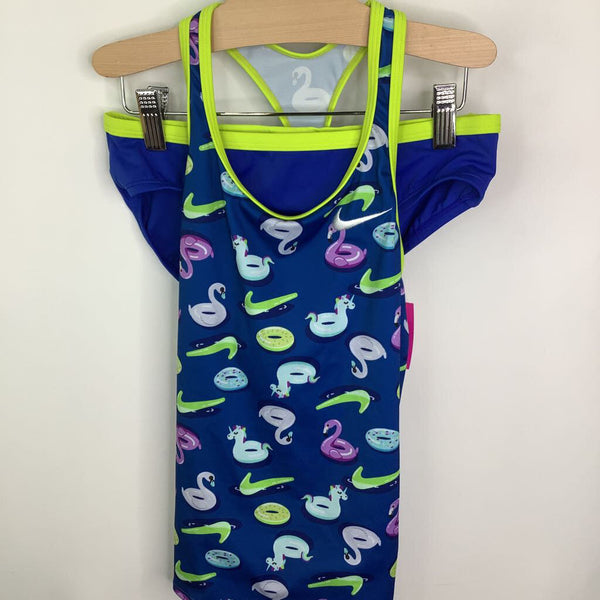 Size 10-12: Nike Strappy Blue Green Purple Unicorn Flamingo Pool Floaties 2PC Swimsuit