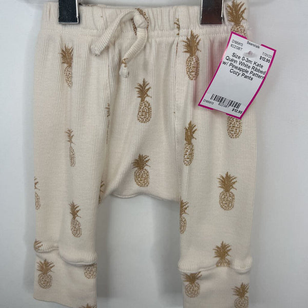 Size 0-3m: Kate Quinn White Ribbed w/ Pineapple Pattern Cozy Pants