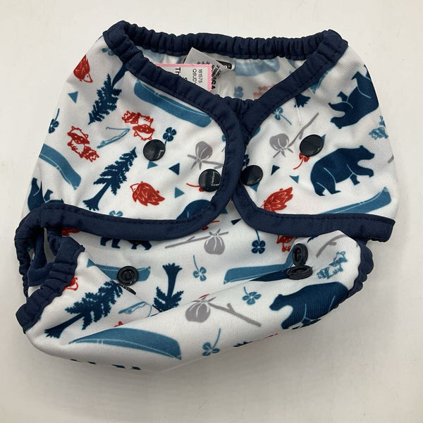 Size 1 (NB-9m): Thirsties White Bear Canoe Tree Print Snap Adjustable Diaper Cover