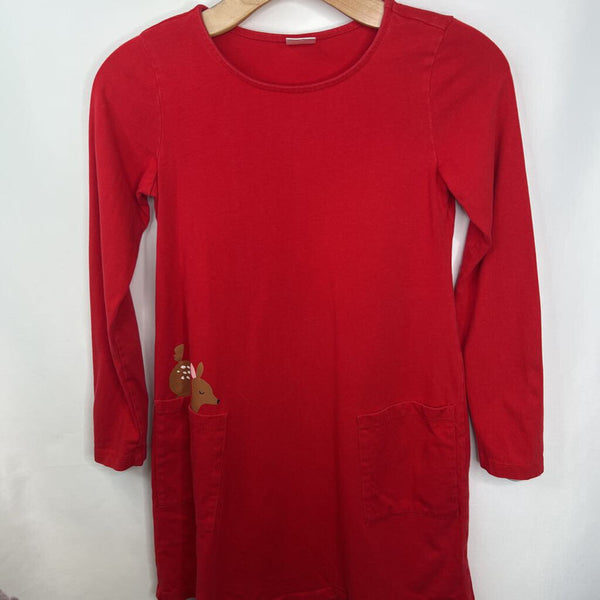 Size 10: Hanna Anderson Long Sleeve Red w/ Deer Pocket Dress