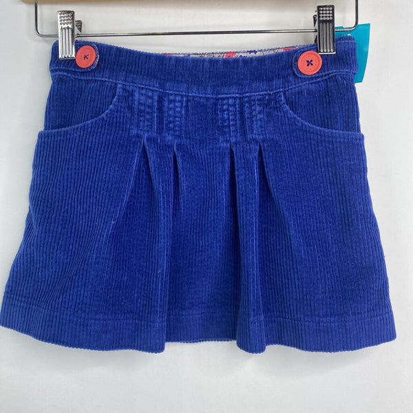 Size 7-8: Mini Boden Blue Corduroy w/ Pink Buttons Skirt