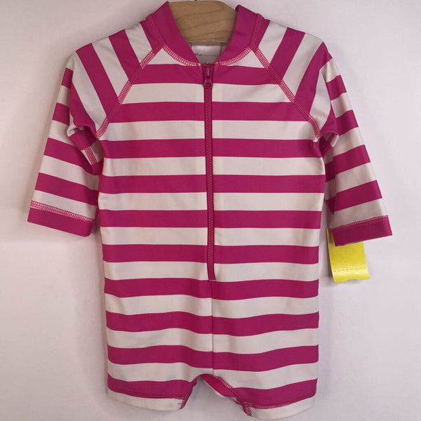 Size 3-6m: Hanna Andersson Pink White Striped 1pc Long Sleeve Swim Suit