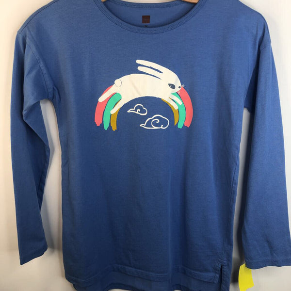 Size 12: Tea Blue w/Rabbit Jumping Rainbow Long Sleeve Shirt